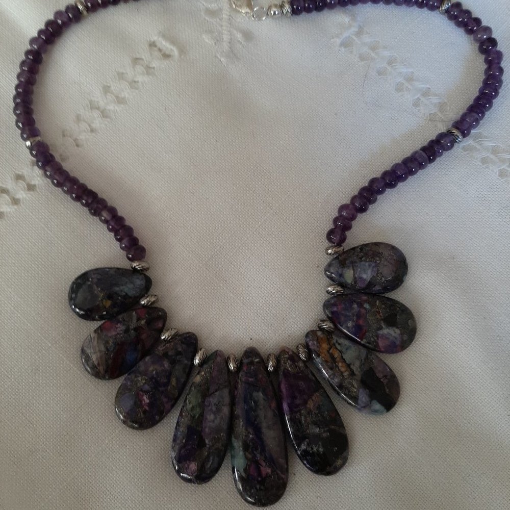 Handcrafted Purple Stone Statement Necklace - Brand